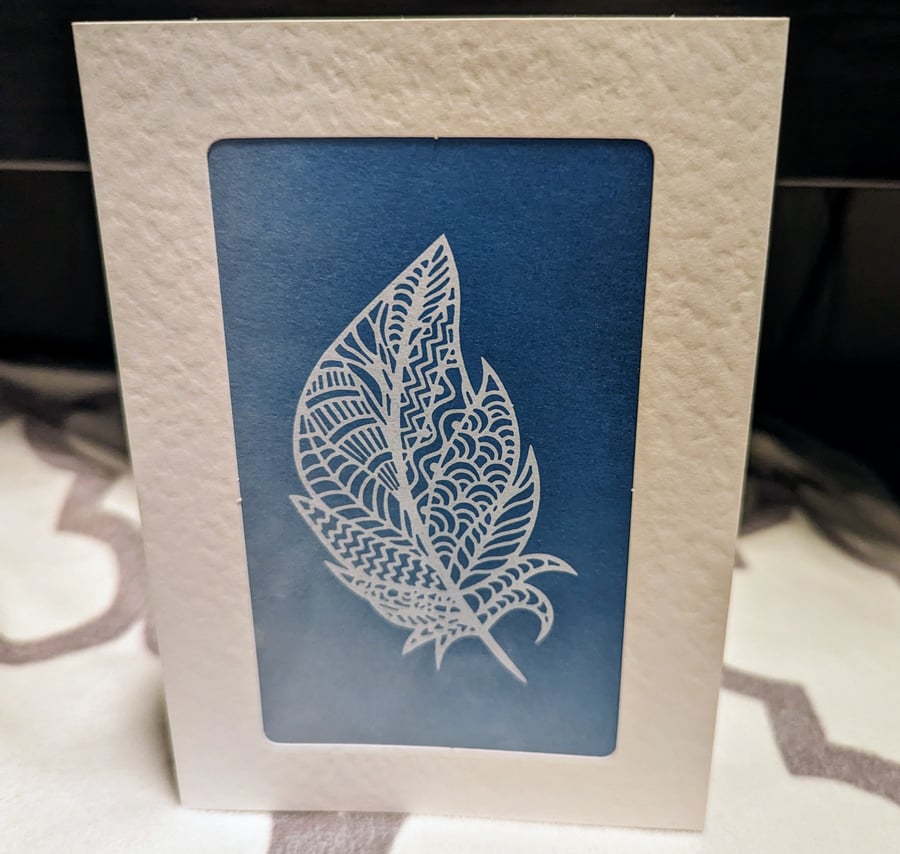 4 x Nature Cyanotype Print Cards Blue White Framed Hammered Card Small