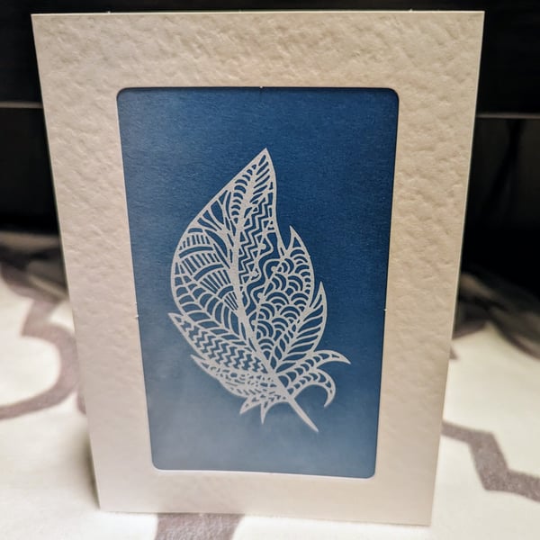 4 x Nature Cyanotype Print Cards Blue White Framed Hammered Card Small