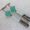 copper, green lampwork and crackle ceramic earrings