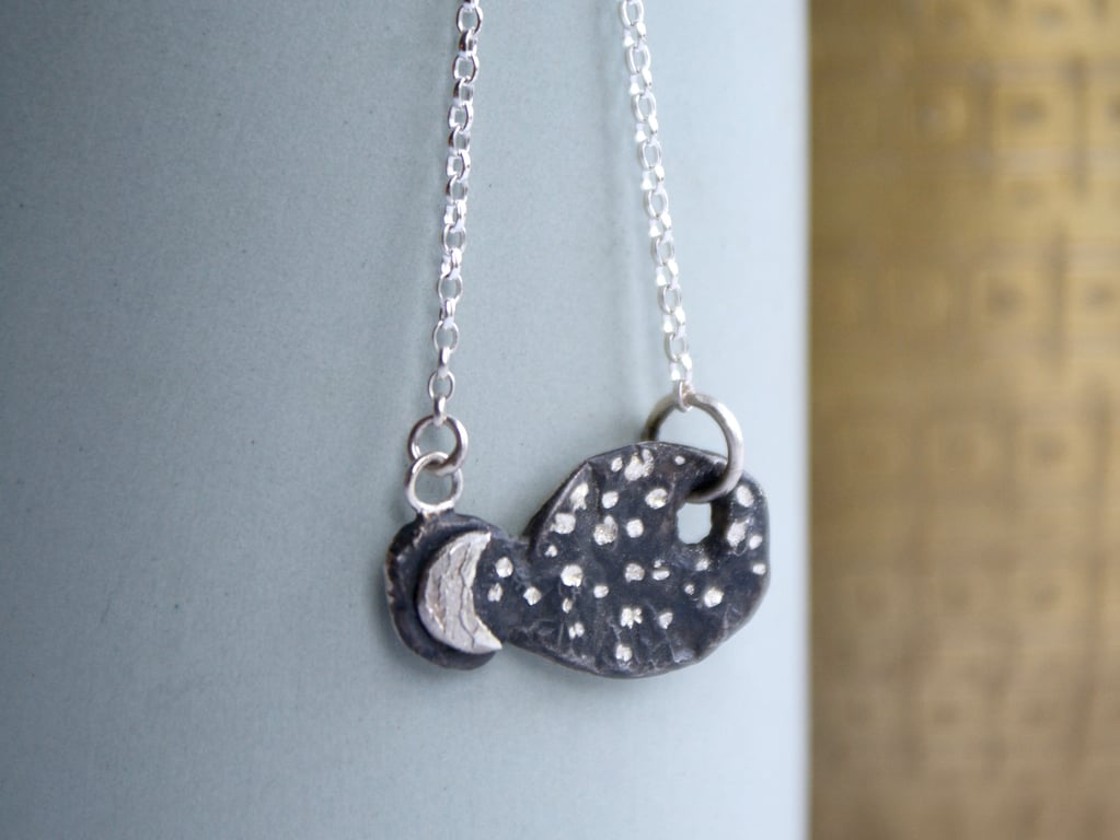 Recycled silver moon and stars necklace - one of a kind