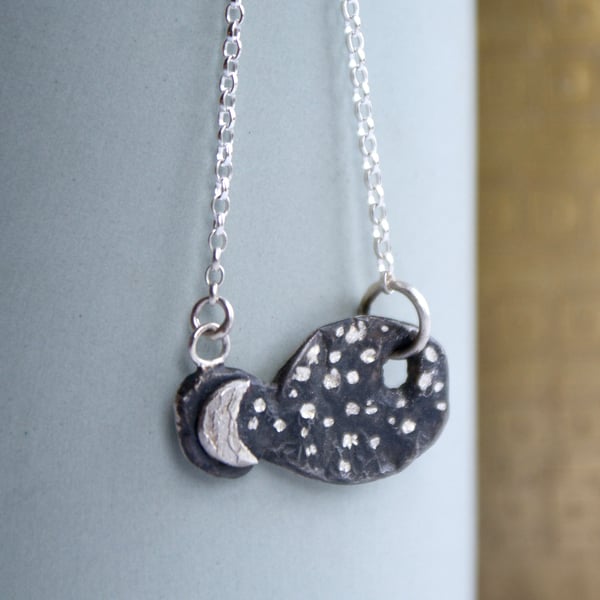 Recycled silver moon and stars necklace - one of a kind
