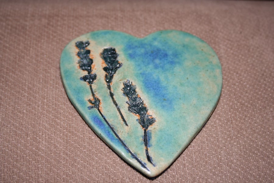 Handmade Heart & lavender ceramic tile decoration