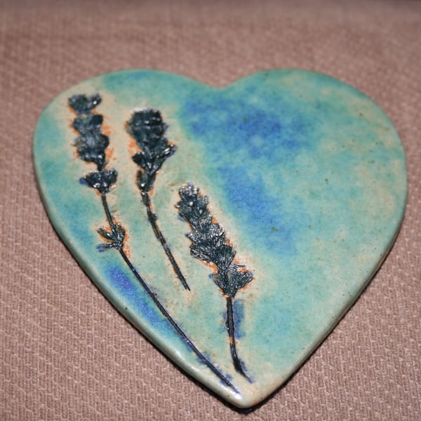 Handmade Heart & lavender ceramic tile decoration