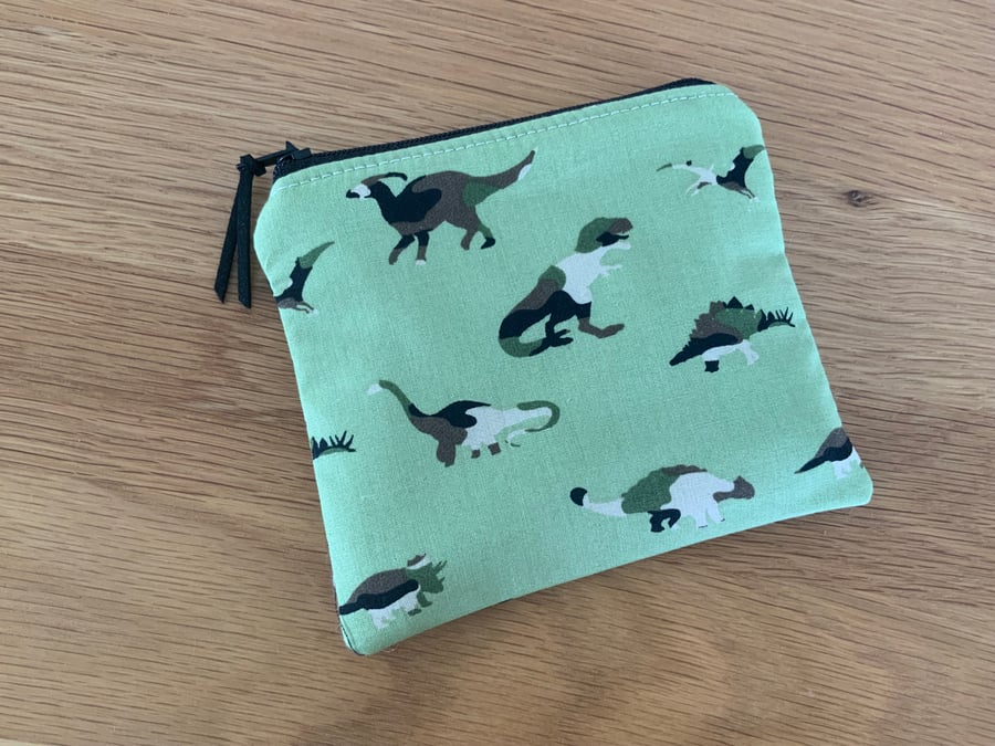 Fabric Coin Purse, Money Pouch, Zipped Purse, Purse, Card Holder, Dinosaur