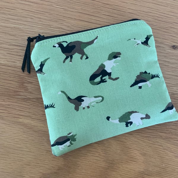 Fabric Coin Purse, Money Pouch, Zipped Purse, Purse, Card Holder, Dinosaur