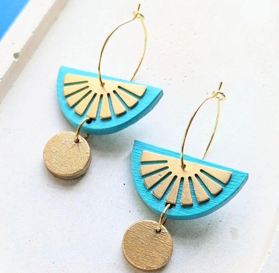 Turquoise and raw brass, dangle statement earrings  (The Croft earrings)