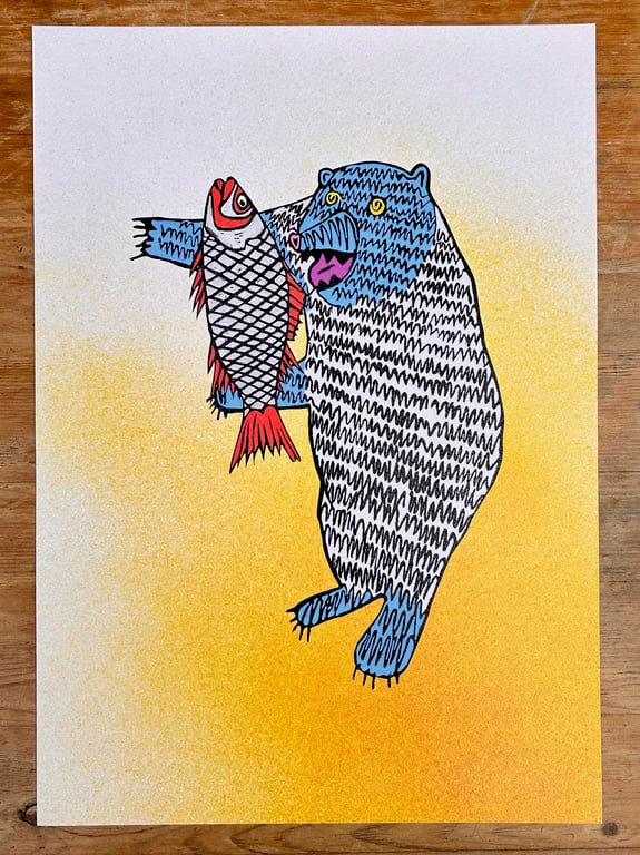 Bear print - Fish print - Animal print - Surreal print  