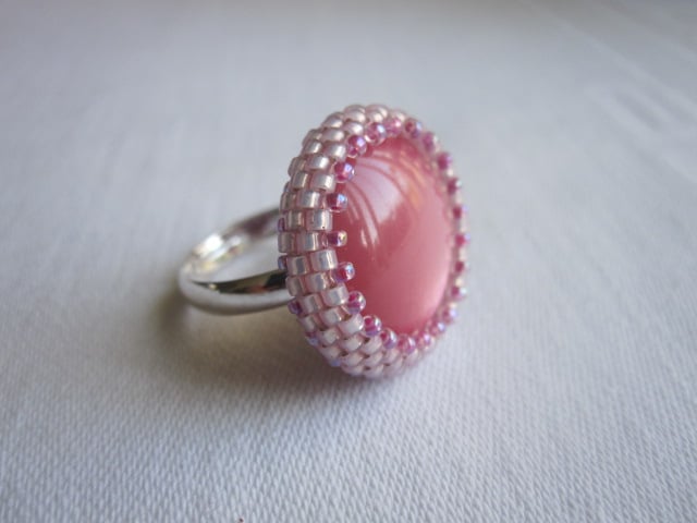 Pretty in Pink Beadwork Ring