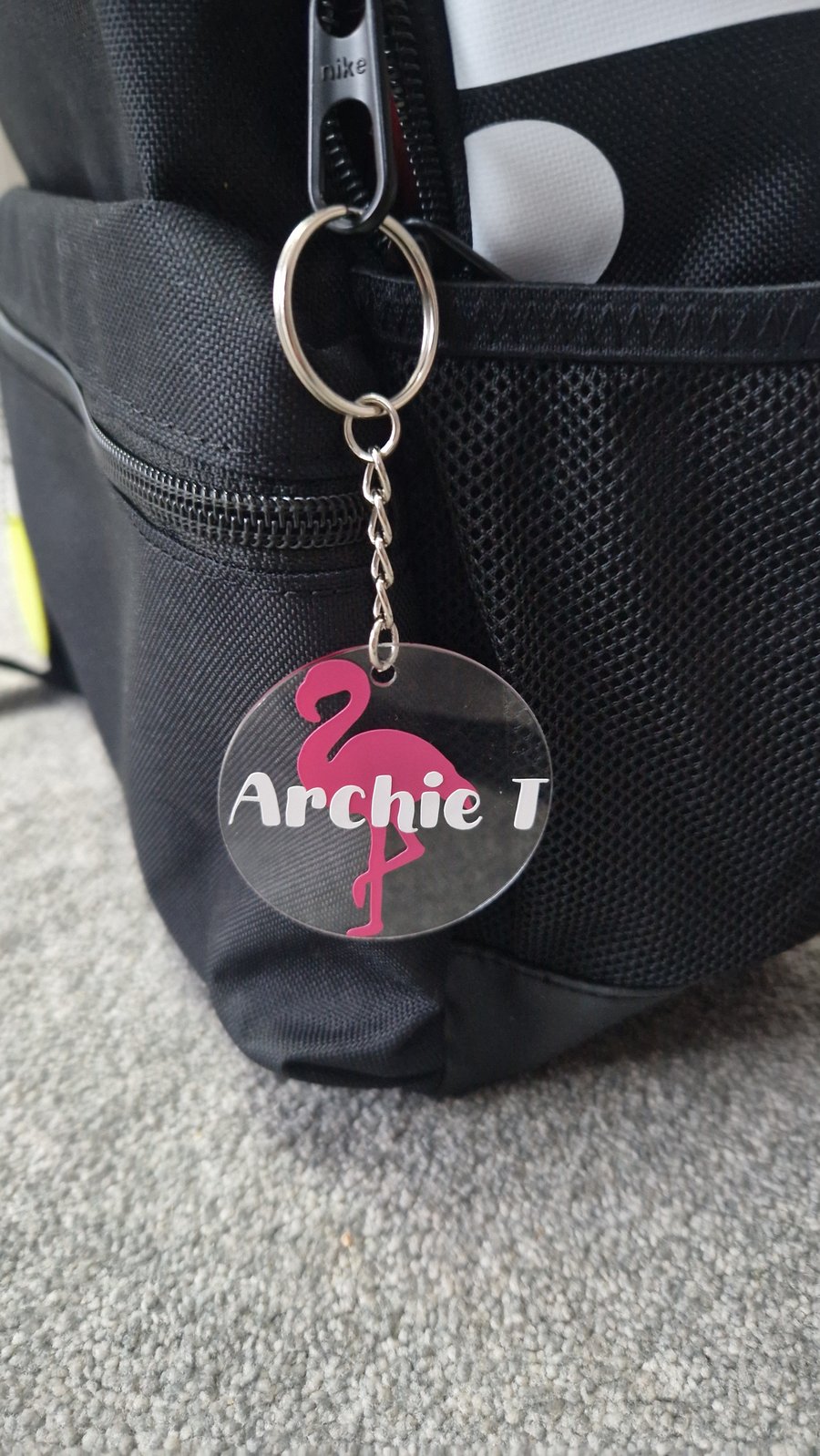 Personalised kids keyring with a favourite animal, dinosaur, flower ect and name