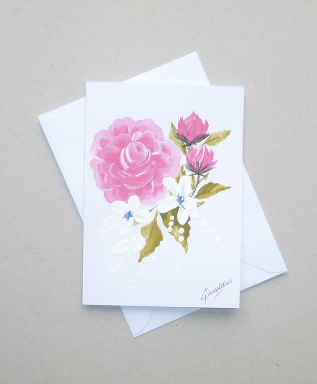 hand painted floral roses blank greetings card ( ref FA93 C5 )