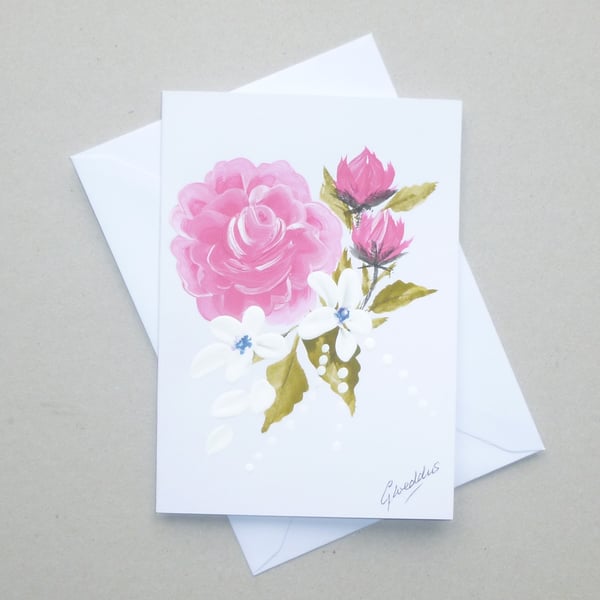 hand painted floral roses blank greetings card ( ref FA93 C5 )