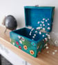 Teal Floral Hand painted Box, Wildflowers Pattern, Storage for Jewellery  - Image 6
