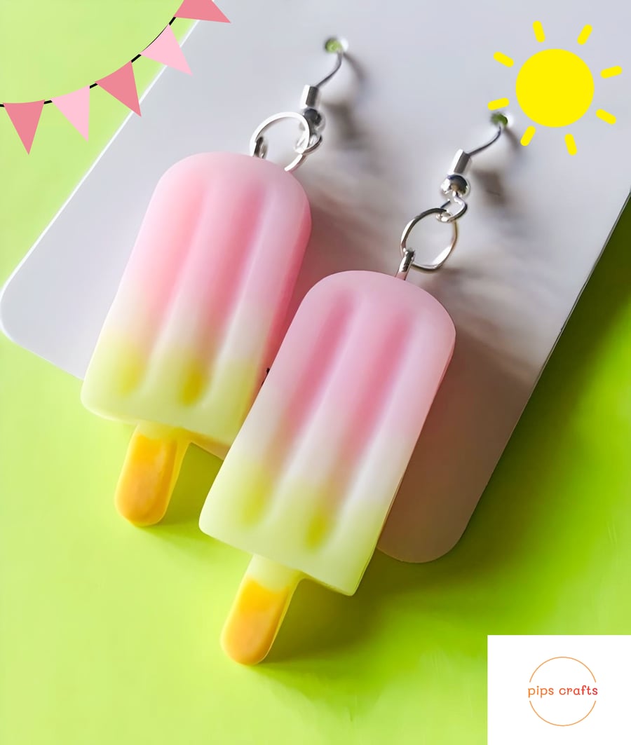 Large Ice Lolly Earrings Pastel Pink, Quirky Summer Fun Jewellery