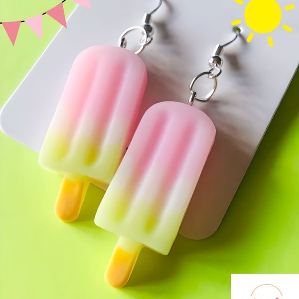 Large Ice Lolly Earrings Pastel Pink, Quirky Summer Fun Jewellery