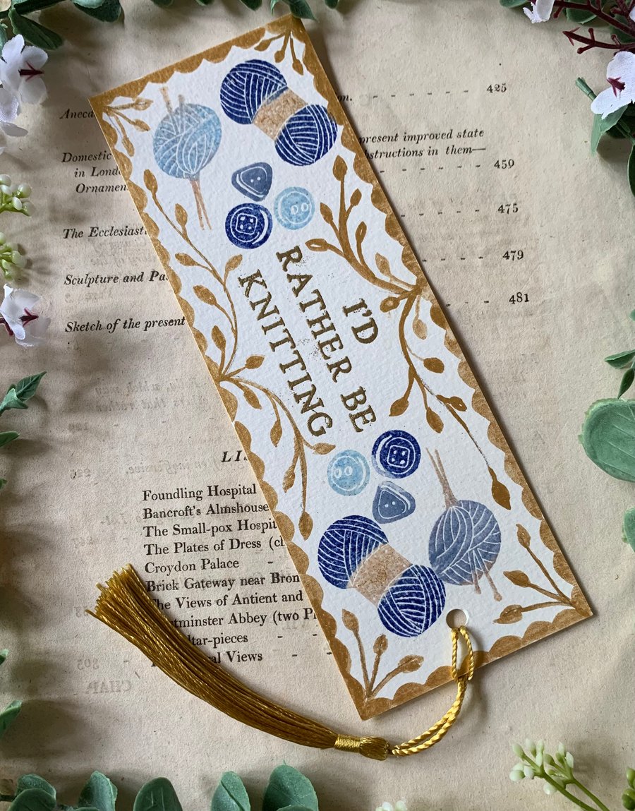 I'd Rather Be Knitting Handmade Bookmark