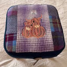 Harris Tweed Foot Stool with Highland Coo Embroidery