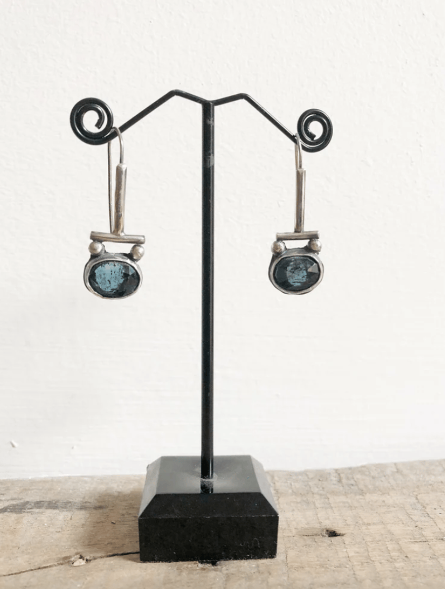 Silver Earrings - Moss Kyanite Earrings - Blue Stone Earrings - Artisan Earrings