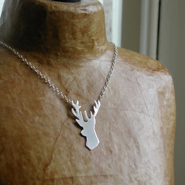Silver Deer Stag Necklace