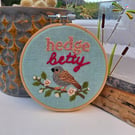 'Hedge Betty' Hand Embroidered Bird Wall Art - 4 Inch
