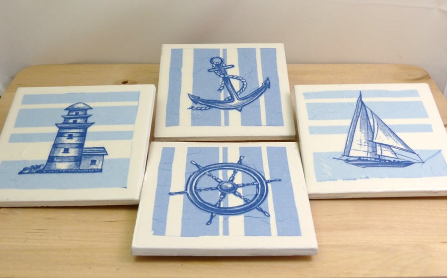 Set of 4 Ceramic 'Nautical' Coasters