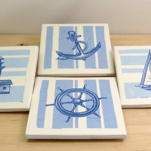 Perfectly Imperfect - Set of 4 Ceramic 'Nautical' Coasters