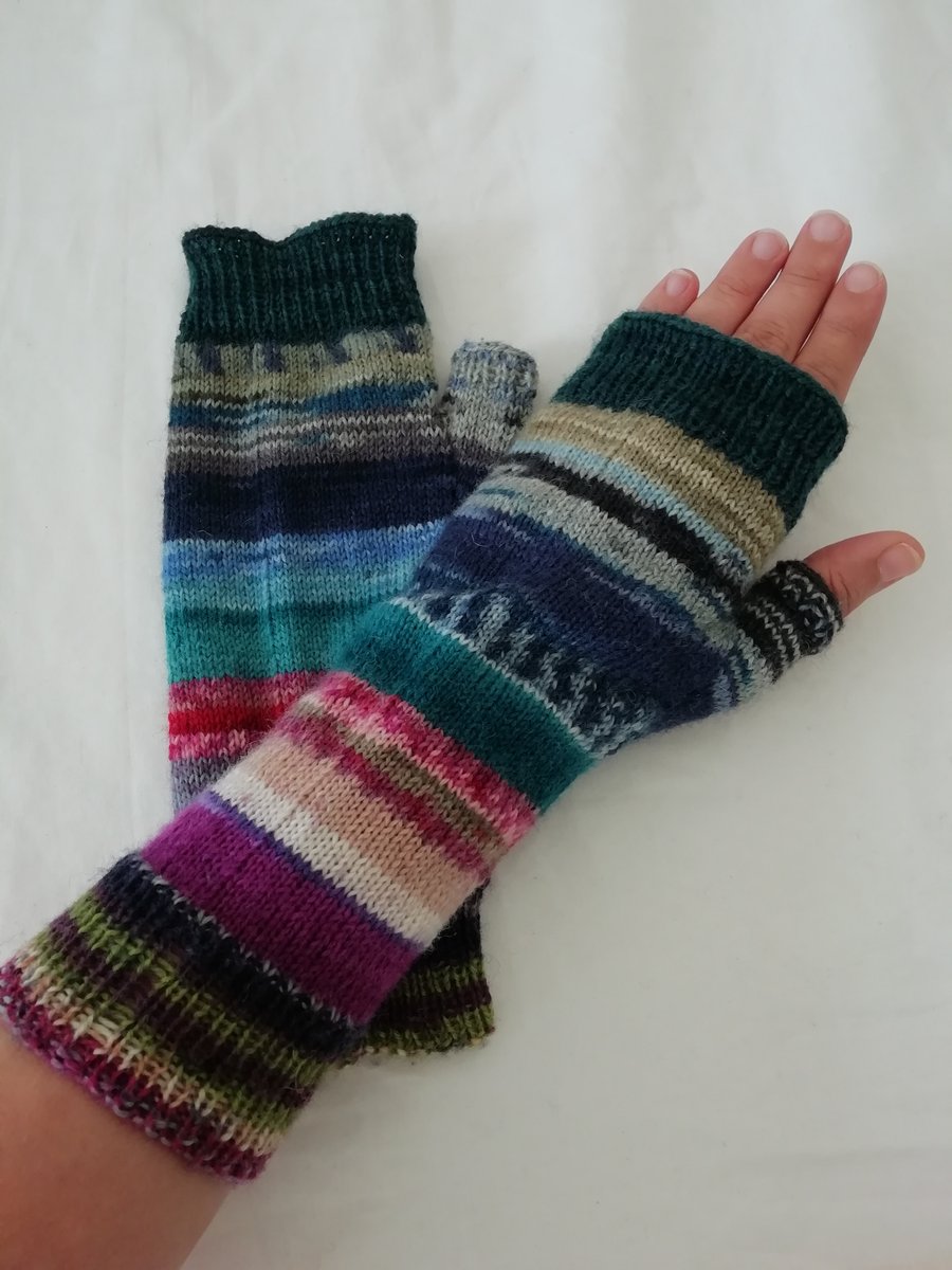 Hand knitted fingerless gloves - MULTICOLOURED