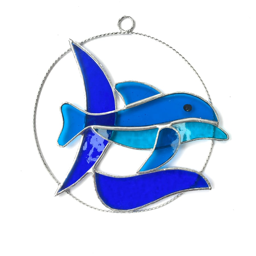 Stained Glass Dolphin Suncatcher - Handmade Window Decoration 