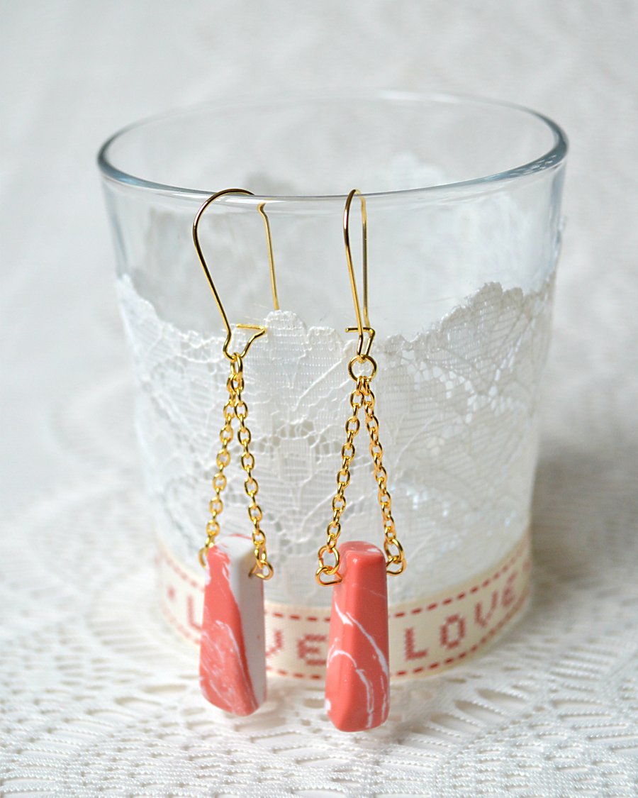 Sale! 50% off! Coral Pink & White Howlite Earrings