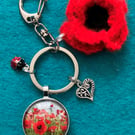 Red poppy keyring with Bag clip