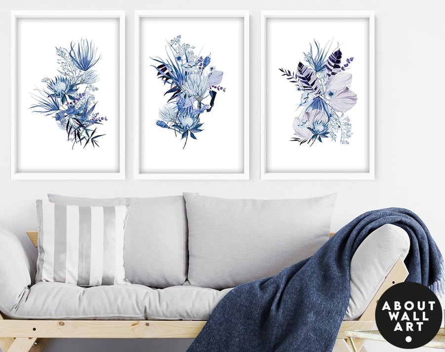 Home Decor Wall Art, Botanical Floral Set of 3 Posters, Minimalist Farmhouse Wal