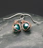 Copper Wire Wrapped Earrings with Faceted Teal AB Glass Beads - Image 3