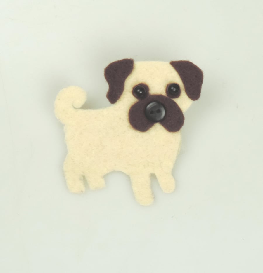 Pug dog Felt Handmade Brooch, Dog Lovers Gift