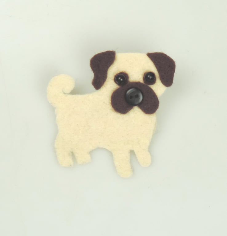 Pug dog Felt Handmade Brooch, Dog Lovers Gift, doggy brooch