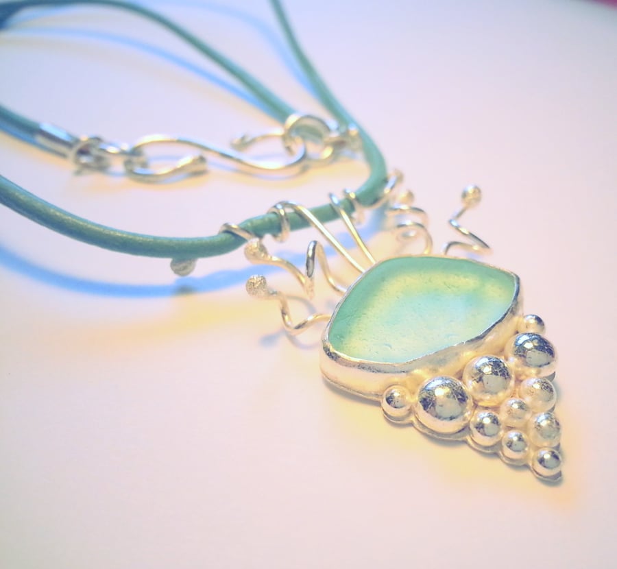 unique aqua sea glass anemone necklace