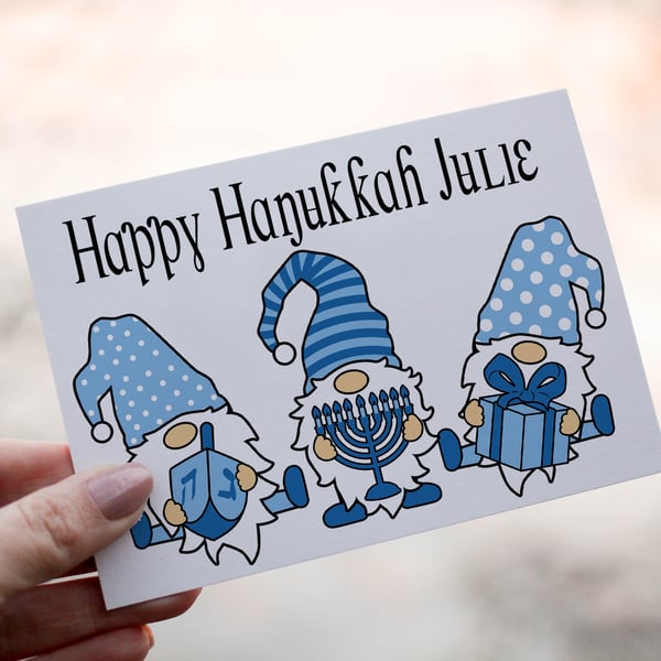 Gnome Happy Hanukkah Card, Hanukkah, Personalised Hanukkah Celebrations