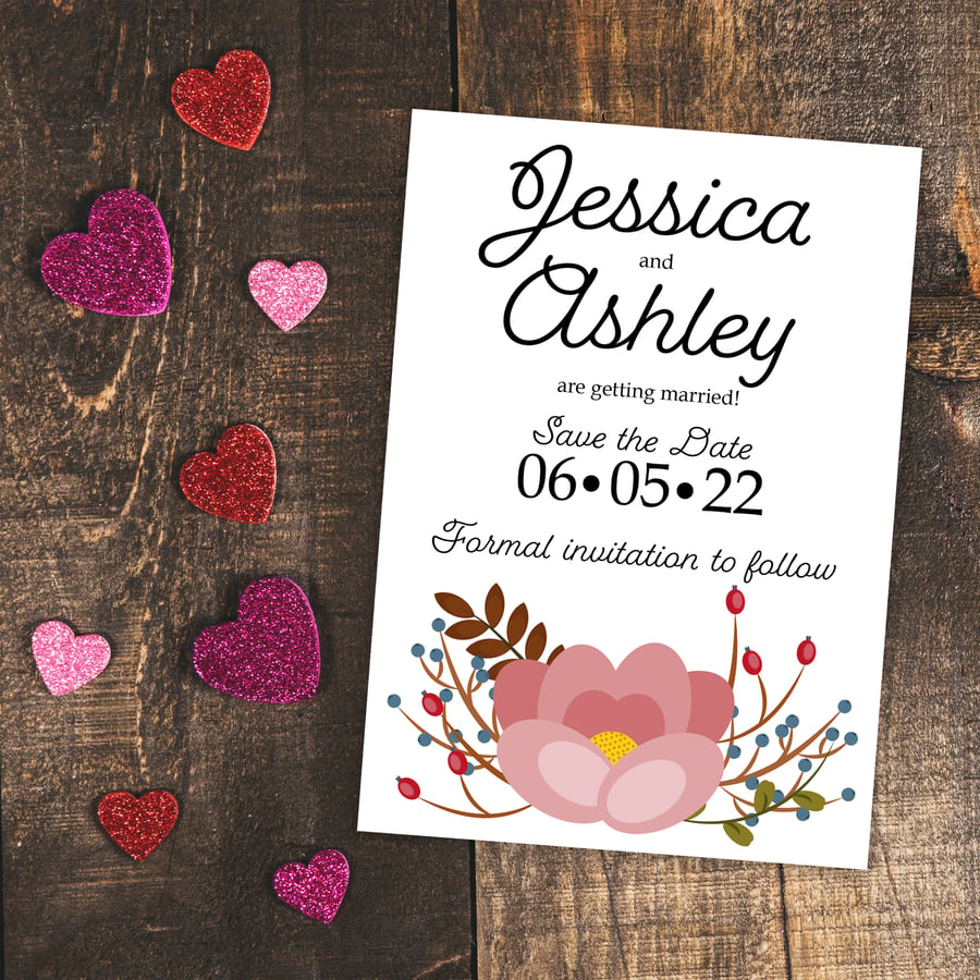 Pink Floral Flower Botanical Save the Date Cards