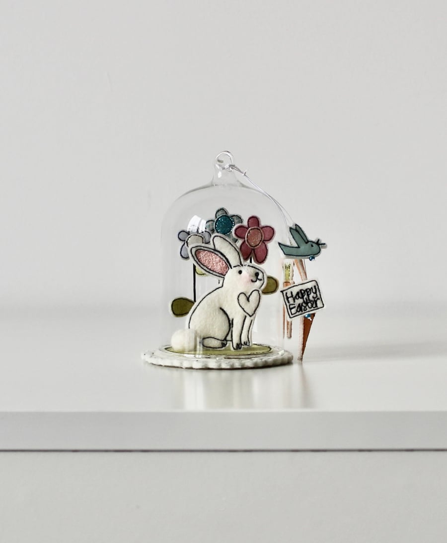 'Happy Easter Bunny'- Glass Dome Decoration