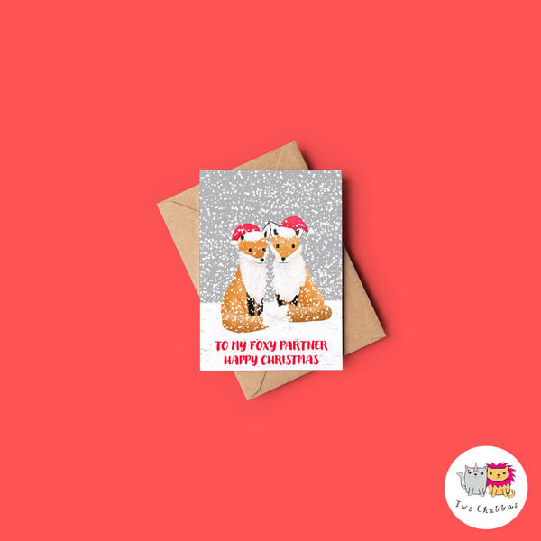 Fox Partner Christmas Card, A6 Christmas Card, Cute Animal Christmas Card