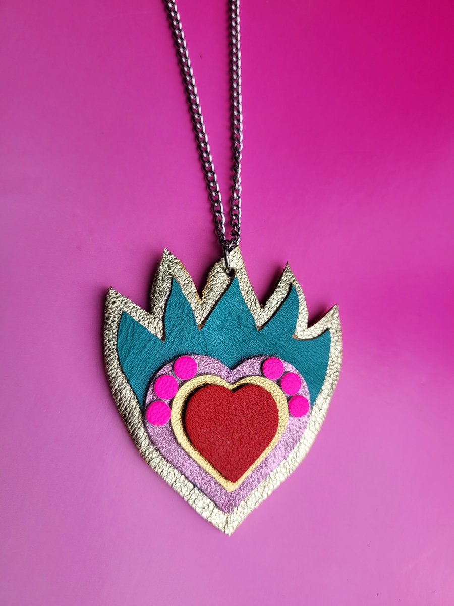 Mexican Flaming Heart Necklace
