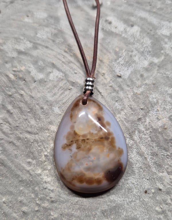 Brown White Onyx Teardrop Pendant