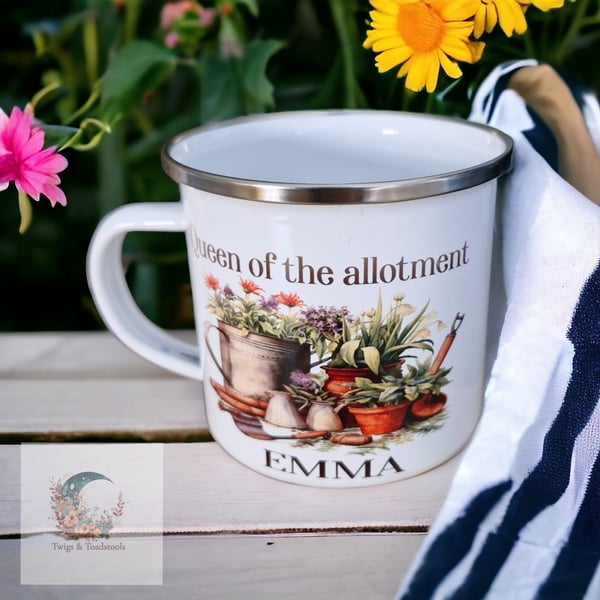 Personalised enamel allotment mug 