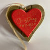 Christmas wishes upcycled hand painted heart 