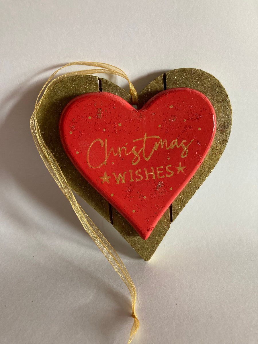 Christmas wishes upcycled hand painted heart 