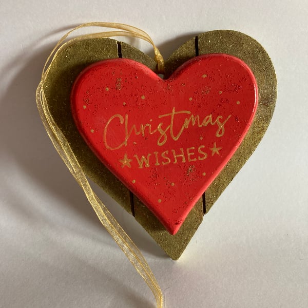 Christmas wishes upcycled hand painted heart 