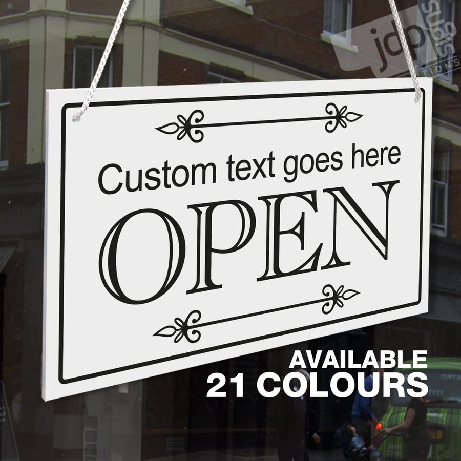 PERSONALISED CUSTOM MADE OPEN CLOSED HANGING SIGN, SHOP WINDOW DOOR - 21 COLOURS