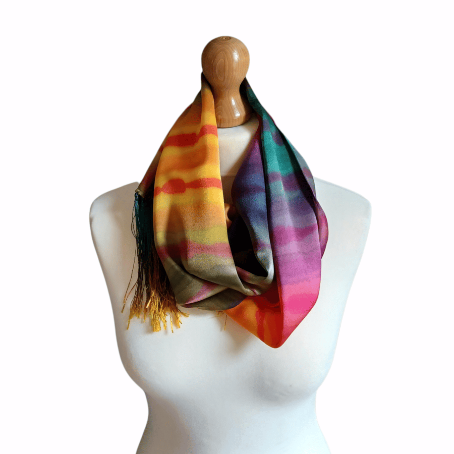 Painted silk satin scarf.
