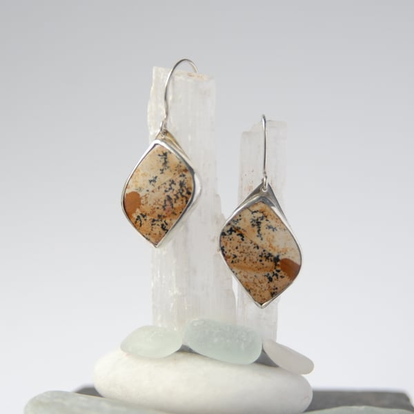 Sterling silver and jasper leaf drop earrings
