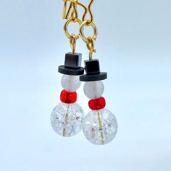 Snowman Gemstone & Gold Plate Earrings, Christmas Jewellery, Stocking Fillers