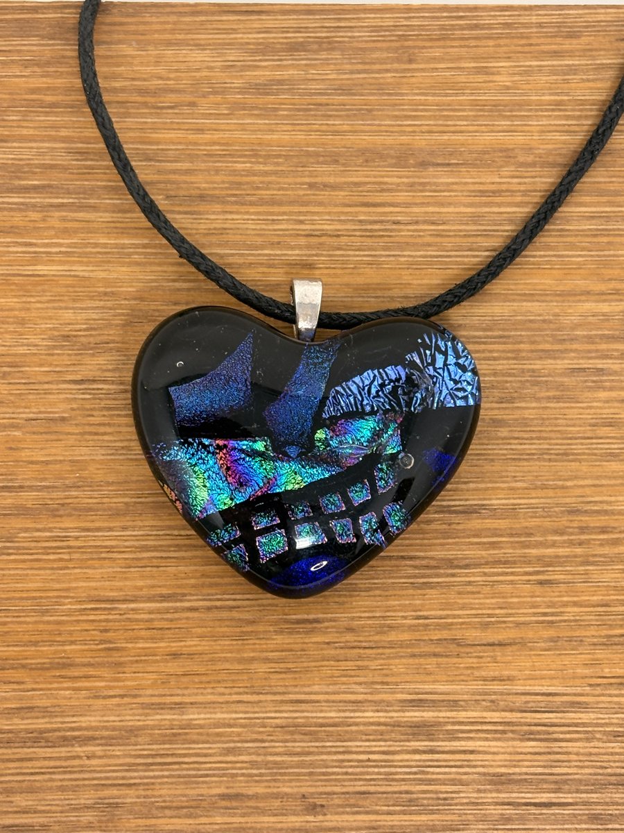 Blue and Green Dichroic Glass Heart Pendant