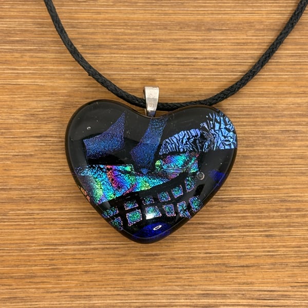 Blue and Green Dichroic Glass Heart Pendant
